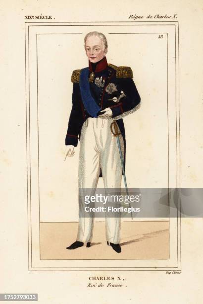 King Charles X of France 1757-1836 in military uniform of a colonel in the Garde Nationale with grand-cordon bleu sash and chain of the Order of the...