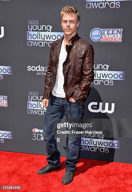 Personality Derek Hough attends CW Network's 2013 Young Hollywood Awards presented by Crest 3D White and SodaStream held at The Broad Stage on August...