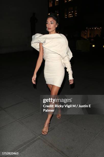 Nicole Scherzinger is seen arriving at BBC's The One Show on October 23, 2023 in London, England.