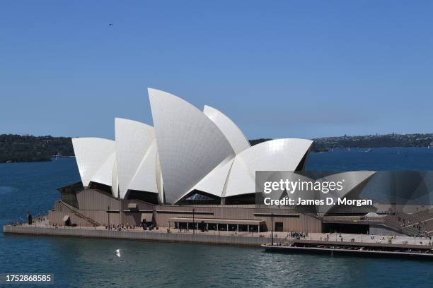 The sails of the Opera House shine in the afternoon sunshine on October 22, 2023 in Sydney, Australia. Friday 20 October, 2023 marked 50 years to the...