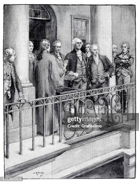 ilustrações de stock, clip art, desenhos animados e ícones de george washington swearing in as us president 1789 - george washington