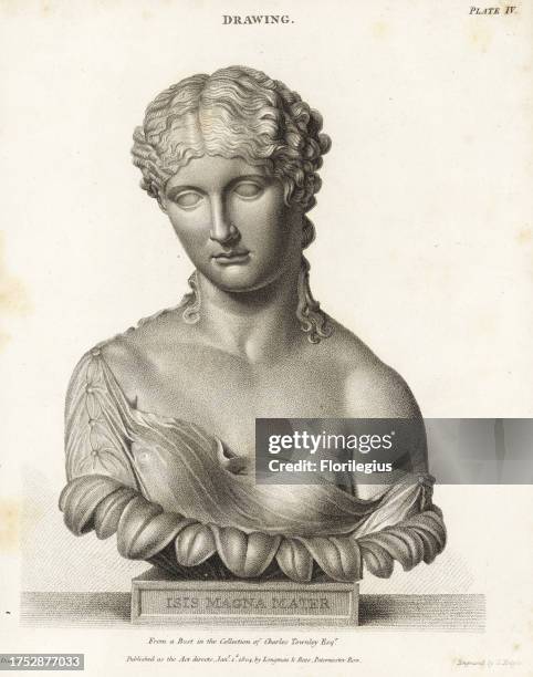 Bust of the goddess Isis Magna Mater, from the collection of Charles Towney. Copperplate engraving by C. Knight from a drawing by H. Howard from...