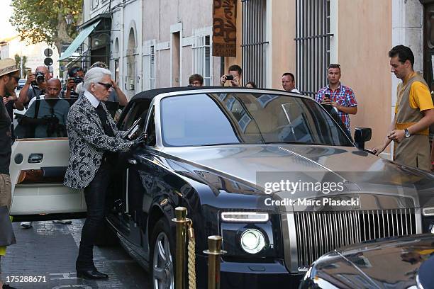 Karl Lagerfeld is seen on August 1, 2013 in Saint-Tropez, France.