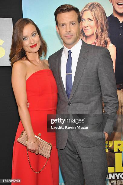 Actors Olivia Wilde and Jason Sudeikis attend the "We're The Millers" New York Premiere at Ziegfeld Theater on August 1, 2013 in New York City.