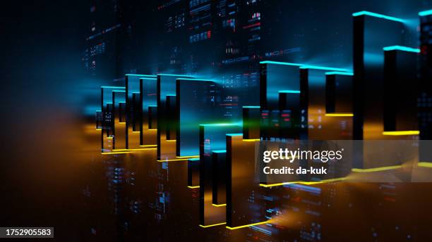 abstract trading chart with big data and infographics. 3d fintech concept background with glowing candle chart - big data imagens e fotografias de stock