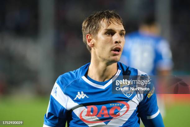 Portrait of Giacomo Olzer of Brescia Calcio FC during the Italian Serie B soccer championship match between Brescia Calcio and SSC Bari at Mario...