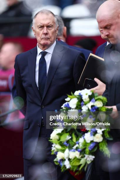 Geoff Hurst during the Premier League match between West Ham United and Everton FC at London Stadium on October 29, 2023 in London, England.