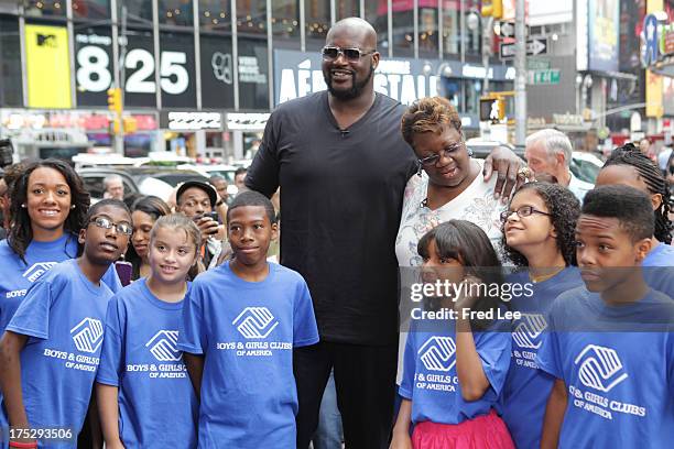 Shaquille O'Neal appears with members of the Boys & Girls Club "Good Morning America," 8/1/13, airing on the Walt Disney Television via Getty Images...