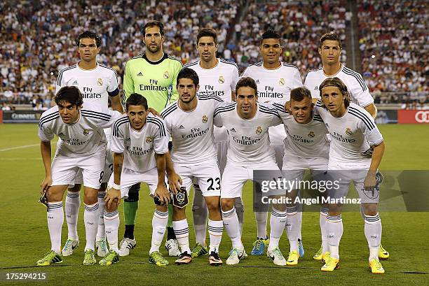 Real Madrid team line up before the International Champions Cup 2013 match between Real Madrid and Los Angeles Galaxy at University of Phoenix...