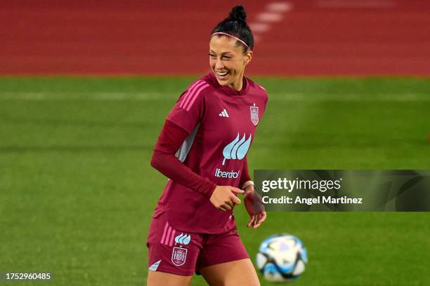 Jennifer Hermoso looks on during a Spain Women's training session at Ciudad del futbol de Las Rozas on October 23, 2023 in Madrid, Spain.