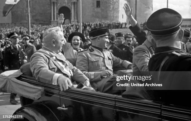 Nazi Reichsleiter and leader of the Deutsche Arbeitsfront, Robert Ley, visiting Italy, here with Tullio Cianetti, 1938.