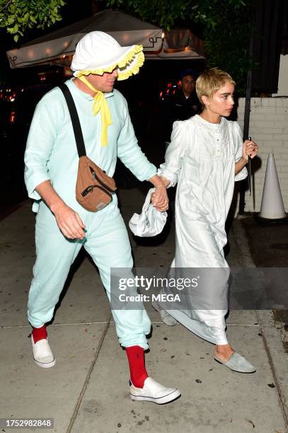 Channing Tatum and Zoë Kravitz are seen arriving at Kendall Jenner's Halloween party on October 28, 2023 in Los Angeles, California.