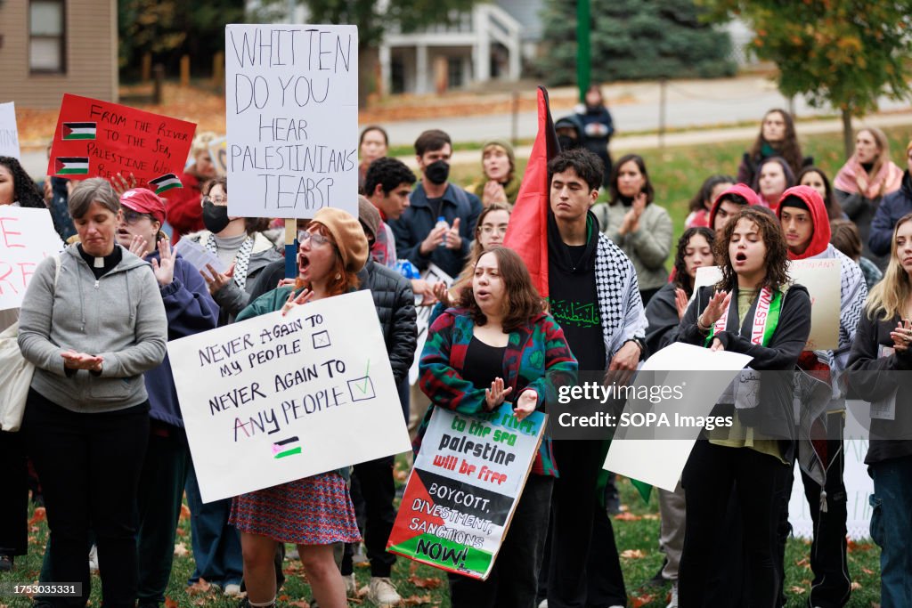Hundreds of protesters gather in Dunn Meadow at Indiana...