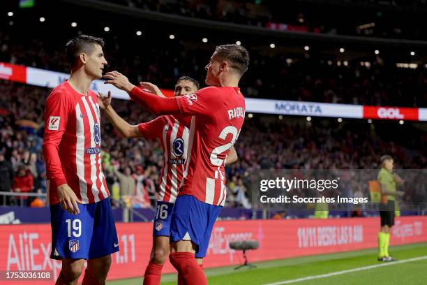 Alvaro Morata of Atletico Madrid celebrates 2-0 with Nahuel Molina of Atletico Madrid, Rodrigo Riquelme of Atletico Madrid during the LaLiga EA...
