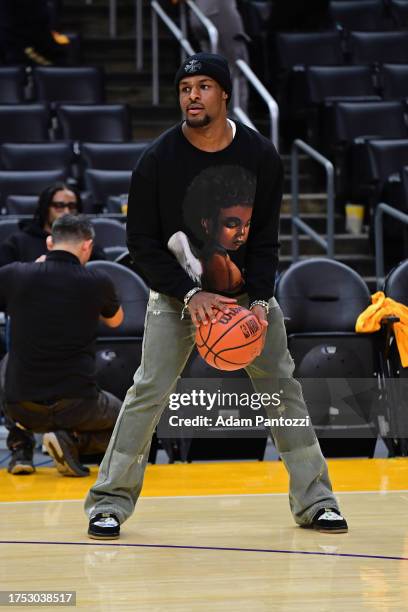 Bronny James shoots the ball after the game between the Phoenix Suns and the Los Angeles Lakers on January 2, 2023 at Crypto.Com Arena in Los...