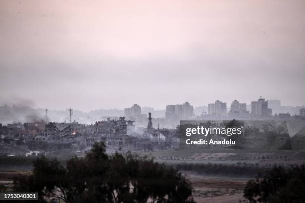 Smoke rises in Gaza which is seen from the Sderot city as the Israeli airstrikes continue in Sderot, Israel on October 29, 2023.