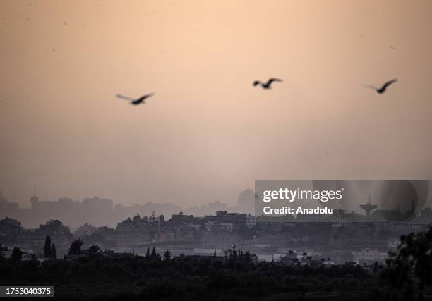 Smoke rises in Gaza which is seen from the Sderot city as the Israeli airstrikes continue in Sderot, Israel on October 29, 2023.