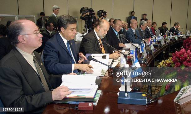 Chancellors and vice chancellors of participating countries in the Grupo de Rio 15 February 2002 at the innaguration at the Hotel La Condesa in...