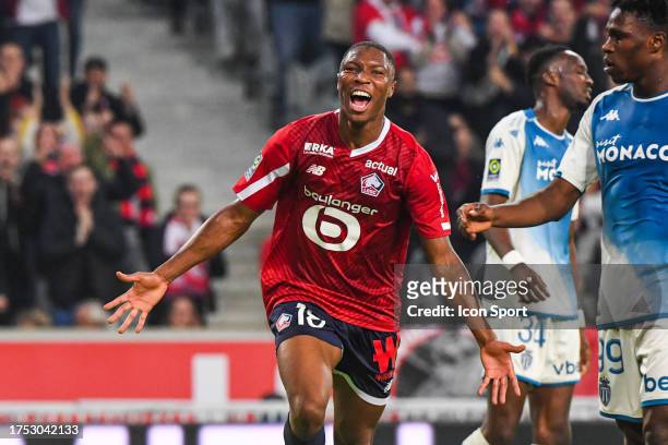 Bafode DIAKITE of Lille celebrates scoring his team second goal during the Ligue 1 Uber Eats match between Lille Olympique Sporting Club and...