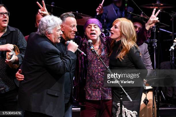 Tony Orlando, Bruce Springsteen, Steven Van Zandt and Patti Scialfa onstage at the 15th Annual Induction Ceremony for the New Jersey Hall of Fame at...