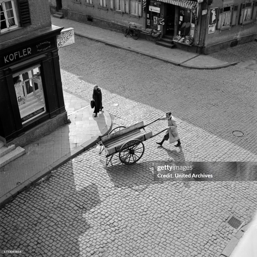 Street scene near Kofler's butcher shop at Bad Nauheim, Germany 1930s