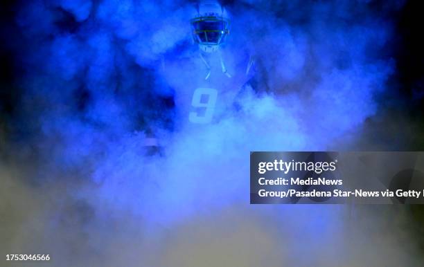 Inglewood, CA Linebacker Kenneth Murray Jr. #9 of the Los Angeles Chargers runs onto the field prior to a NFL football game between the Los Angeles...