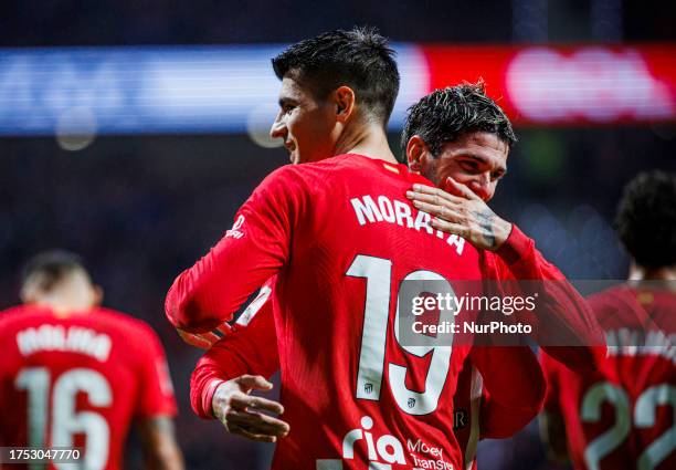 Alvaro Morata of Atletico de Madrid celebrates a goal during the La Liga EA Sports match between Atletico de Madrid and Deportivo Alaves at the...