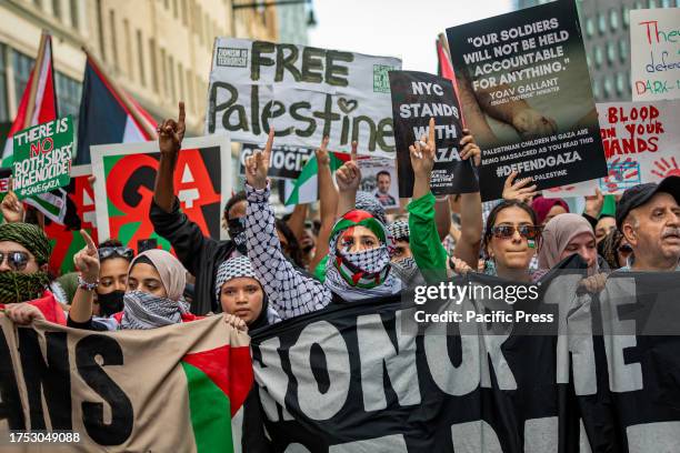 Thousands of protesters demanding a ceasefire amid a war between Israel and Hamas participate in the "Flood Brooklyn For Gaza" march. Dozens of...