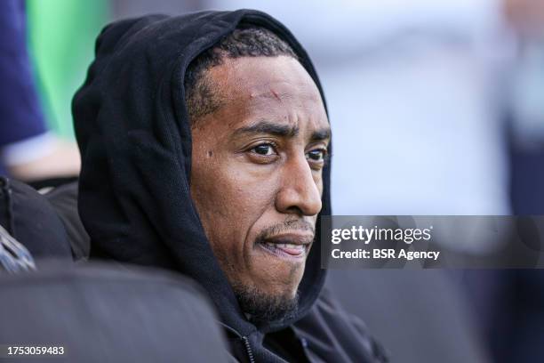 Joshua Brenet of FC Twente during the Dutch Eredivisie match between Heracles Almelo and FC Twente at Erve Asito on October 22, 2023 in Almelo,...