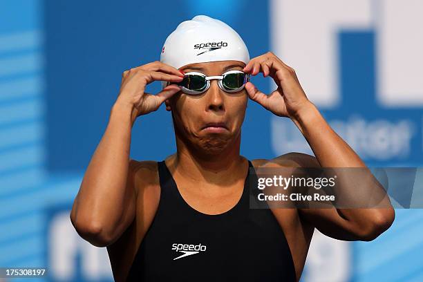 Carolina Colorado Henao of Columbia prepares to compete during the Swimming Women's 200m Backstroke heat 3 on day fourteen of the 15th FINA World...