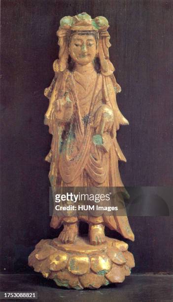 Gilt-bronze standing Bodhisattva statue at Gunsu-ri in Buyeo, Korea ca. 2009.