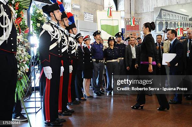 Laura Boldrini, president of the Italian Parliament attends the Rememberance Day of the Bologna's railway station attack on August 2, 2013 in...