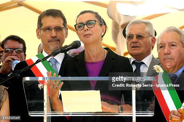 Laura Boldrini, president of the Italian Parliament attends the Rememberance Day of the Bologna's railway station attack on August 2, 2013 in...