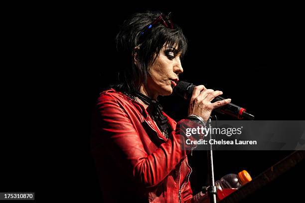 Musician Joan Jett speaks at the 6th annual Sunset Strip Music Festival launch party honoring Joan Jett at House of Blues Sunset Strip on August 1,...