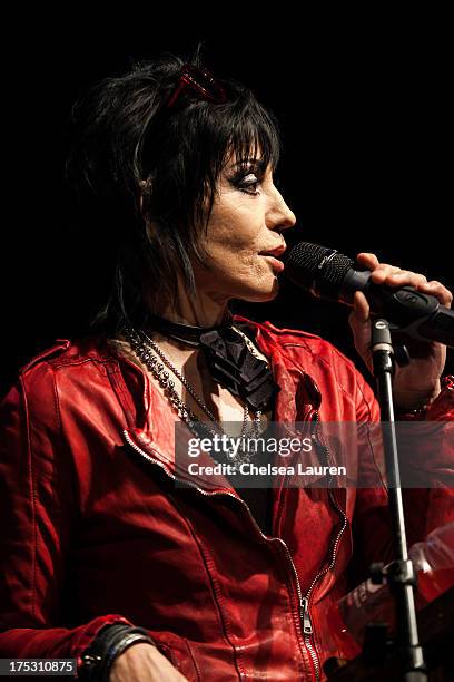 Musician Joan Jett speaks at the 6th annual Sunset Strip Music Festival launch party honoring Joan Jett at House of Blues Sunset Strip on August 1,...