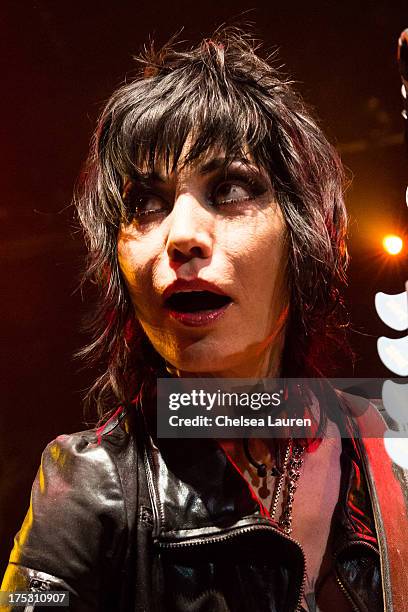 Musician Joan Jett performs at the 6th annual Sunset Strip Music Festival launch party honoring Joan Jett at House of Blues Sunset Strip on August 1,...