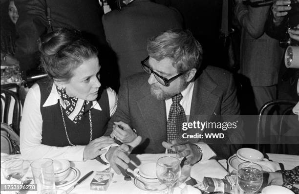 Trish Van Devere and Paddy Chayefsky attend an awards ceremony at Sardi's in New York City on January 30, 1977.
