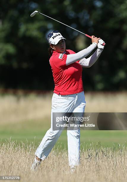 Jee Young Lee of Korea hits her 2nd shot on the 17th hole during the second round of the Ricoh Women's British Open at the Old Course, St Andrews on...