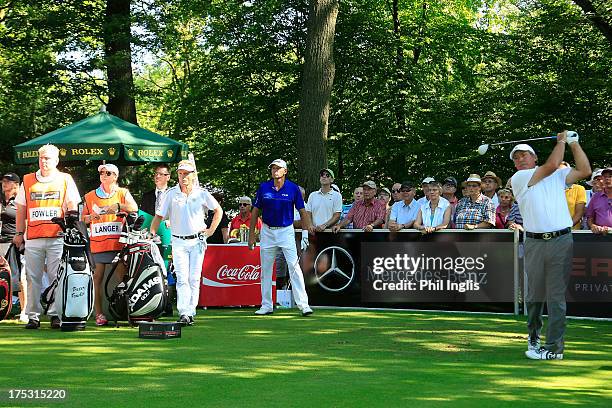 Barry Lane of England in action on the 1st tee during the first round of the Berenberg Bank Masters played at Golf- Und Land-Club Koln on August 2,...