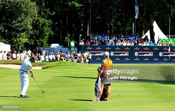 Bernhard Langer of Germany in action during the first round of the Berenberg Bank Masters played at Golf- Und Land-Club Koln on August 2, 2013 in...