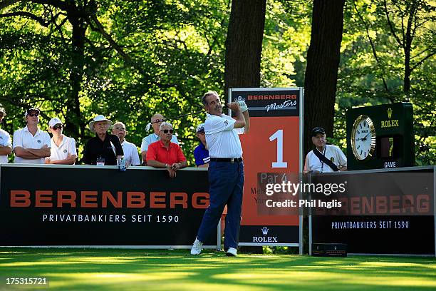 Sam Torrance of Scotland in action during the first round of the Berenberg Bank Masters played at Golf- Und Land-Club Koln on August 2, 2013 in...