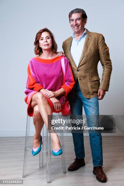 Agatha Ruiz de la Prada and Jose Manuel Diaz-Paton pose during a portrait session for the "Relojes Y Joyas" Awards by La Vanguardia Magazine at...