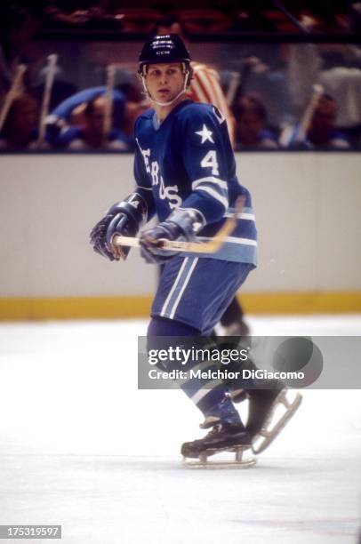 Mark Howe of the Houston Aeros skates on the ice during a WHA game circa 1975.