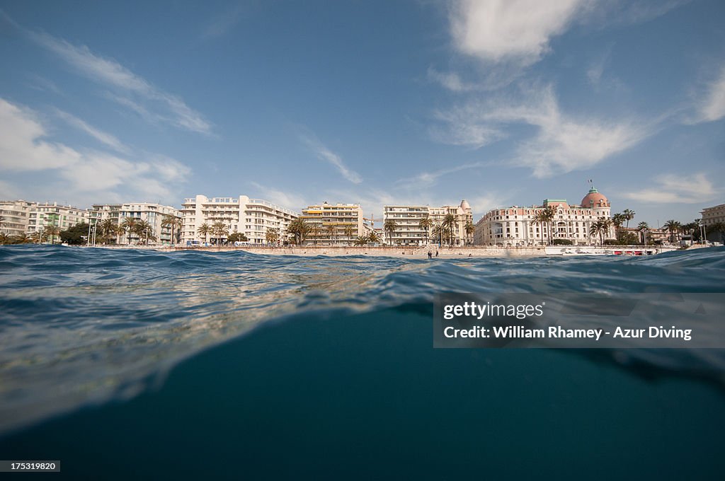 Over-under shot of Nice/France