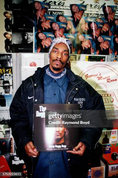 Rapper Snoop Dogg poses for photos at George's Music Room in Chicago, Illinois in November 1996.