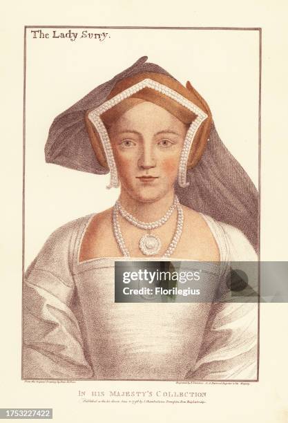 Frances Howard, Countess of Surrey , wife of Henry Howard, Earl of Surrey, and daughter of John de Vere, 15th Earl of Oxford. Handcoloured...