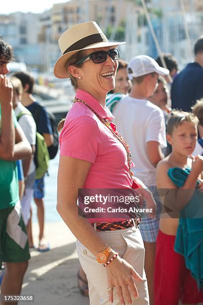 Princess Elena of Spain at the Calanova Sailing School on August 02, 2013 in Palma de Mallorca, Mallorca, Spain.
