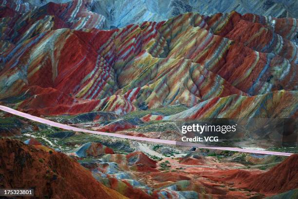 General view of Danxia Landform at Nantaizi village of Nijiaying town on September 22, 2012 in Zhangye, Gansu Province of China. Six Danxia landform...