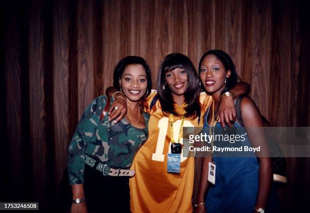 Singers Lelee , Taj and Coko of SWV poses for photos backstage after their performance at the Rosemont Horizon in Rosemont, Illinois in September...