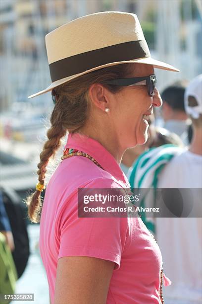 Princess Elena of Spain at the Calanova Sailing School on August 02, 2013 in Palma de Mallorca, Mallorca, Spain.